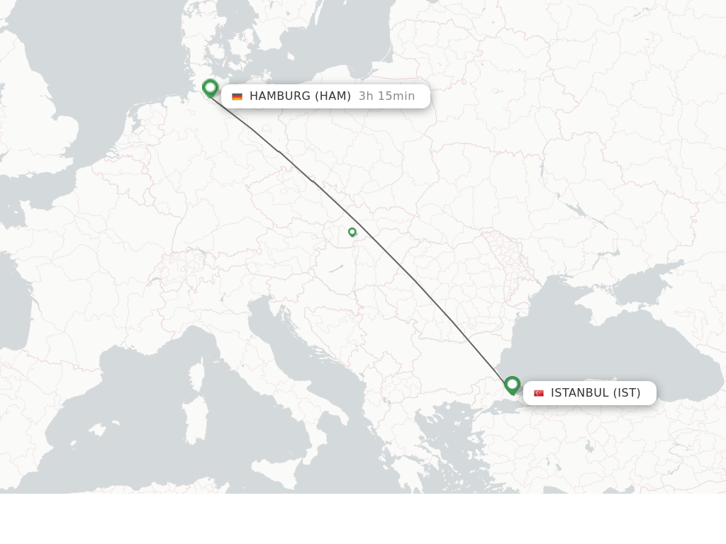 Flights from Istanbul to Hamburg route map