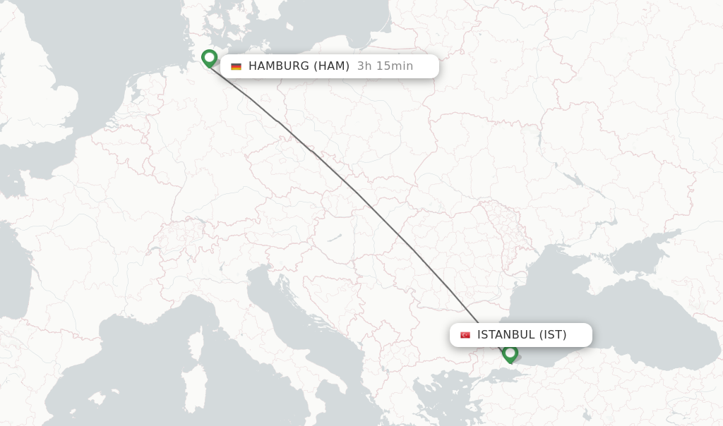 Flights from Istanbul to Hamburg route map