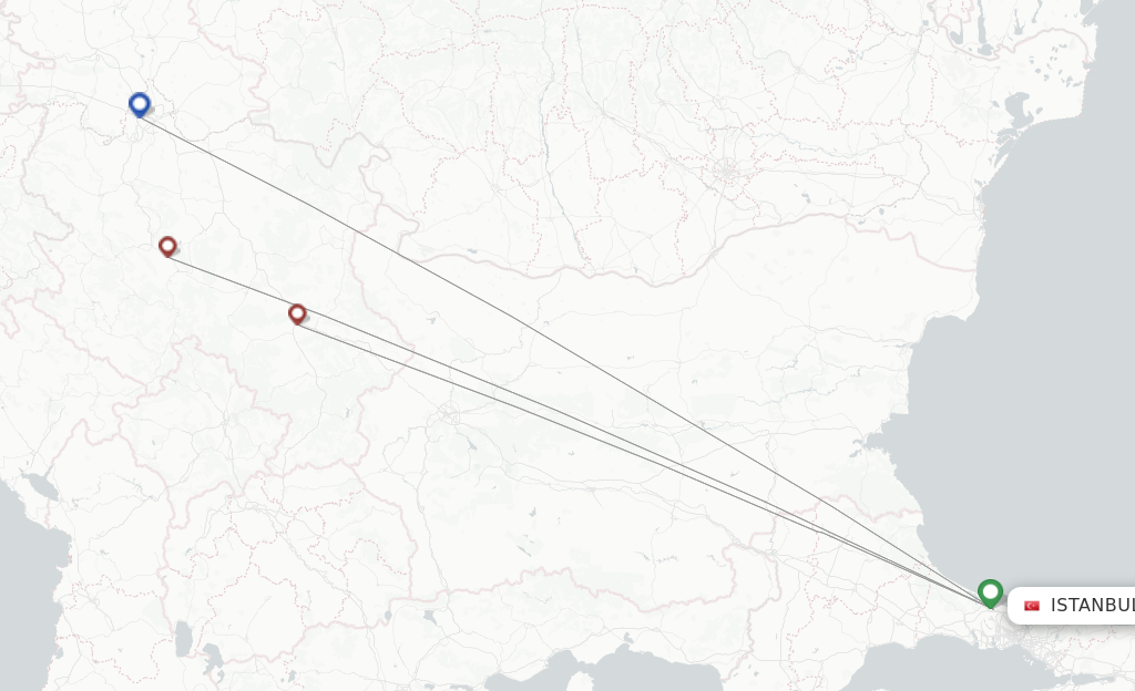 Route map with flights from Istanbul with Air Serbia