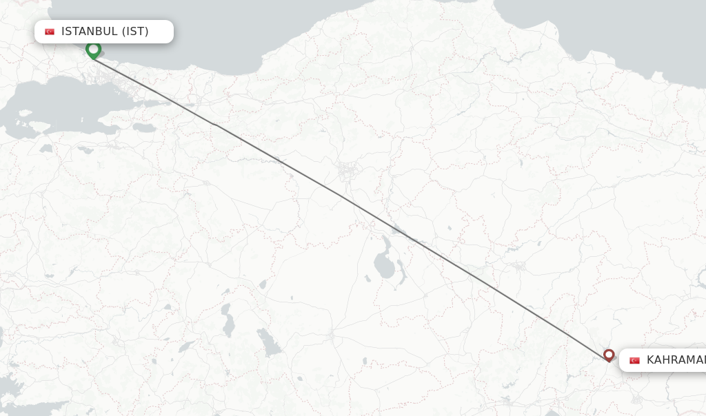 Flights from Istanbul to Kahramanmaras route map
