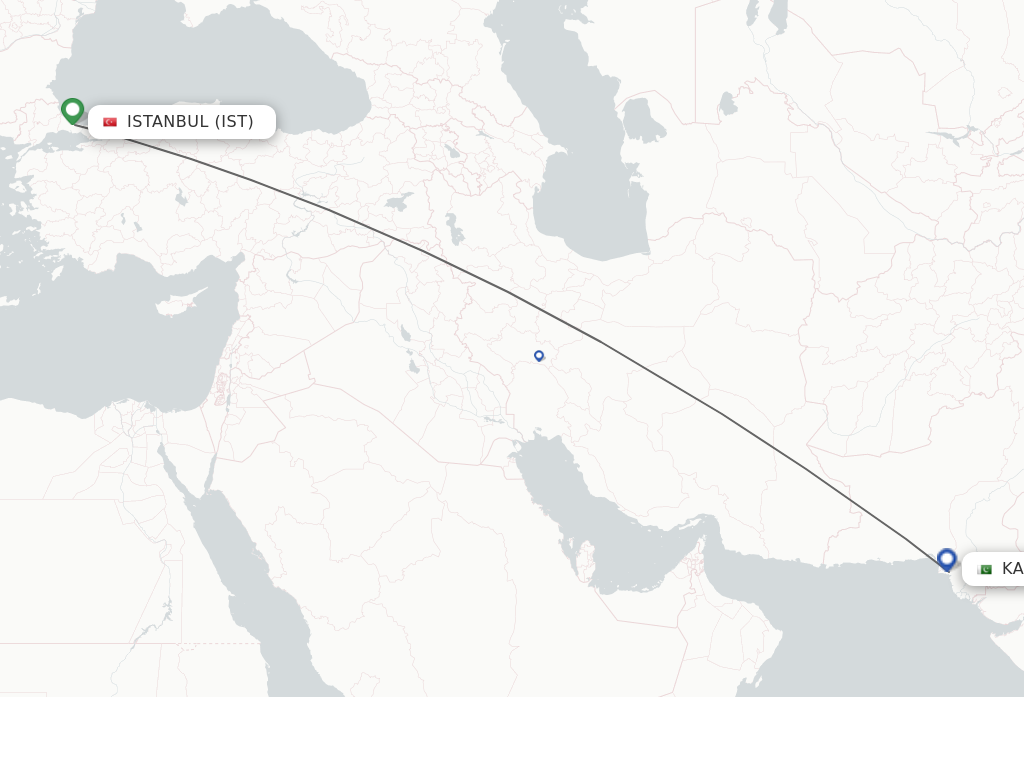 Flights from Istanbul to Karachi route map