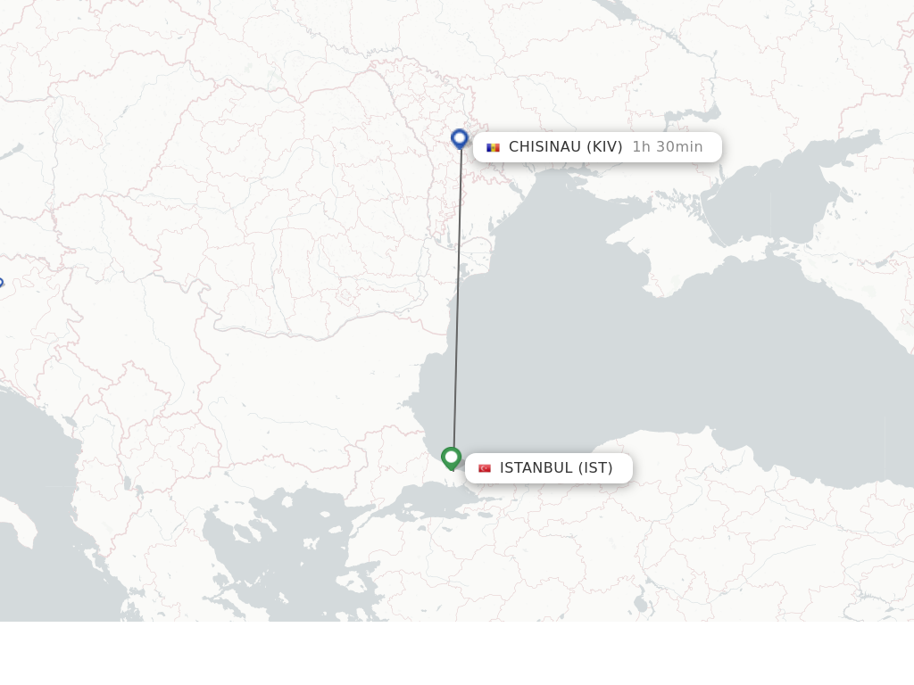 Flights from Istanbul to Chisinau route map