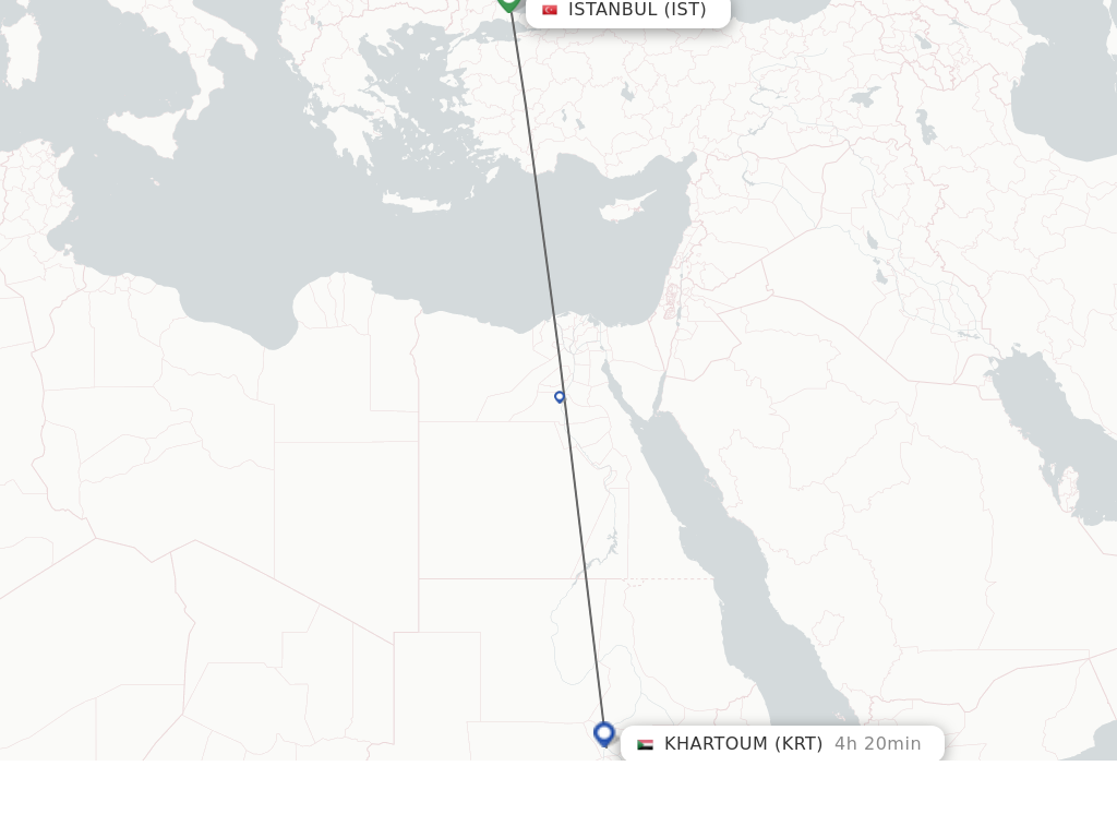 Flights from Istanbul to Khartoum route map