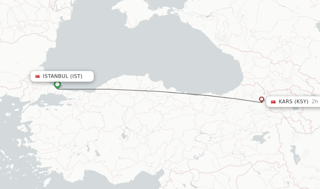 Flights from Istanbul to Kars route map