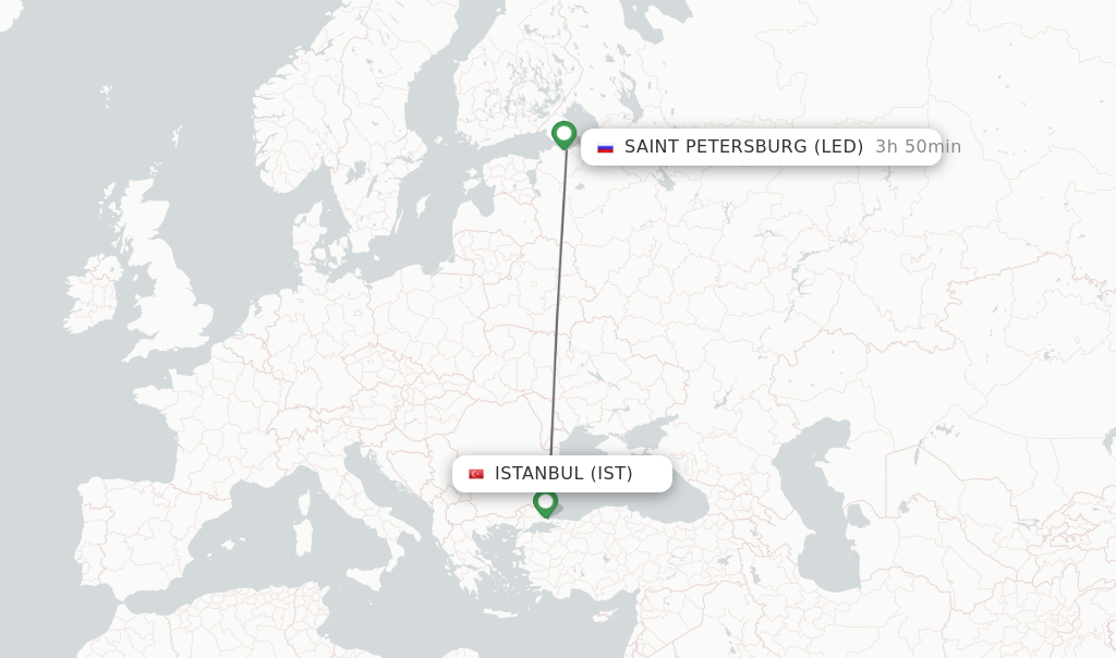 Flights from Istanbul to Saint Petersburg route map