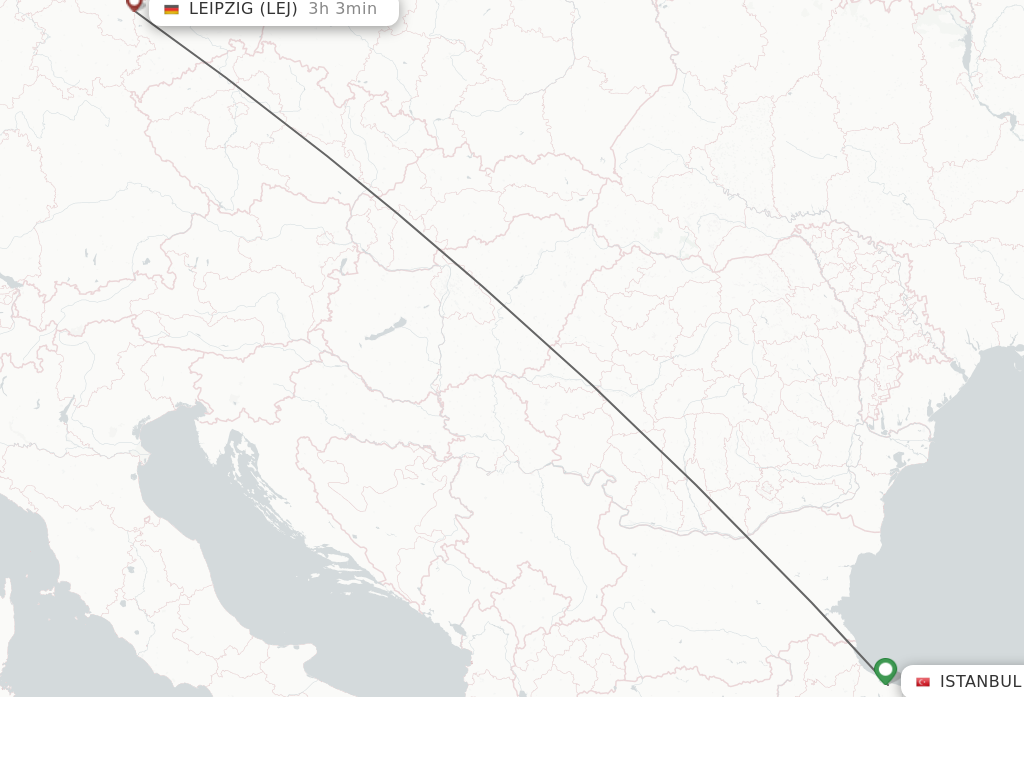 Flights from Leipzig to Istanbul route map