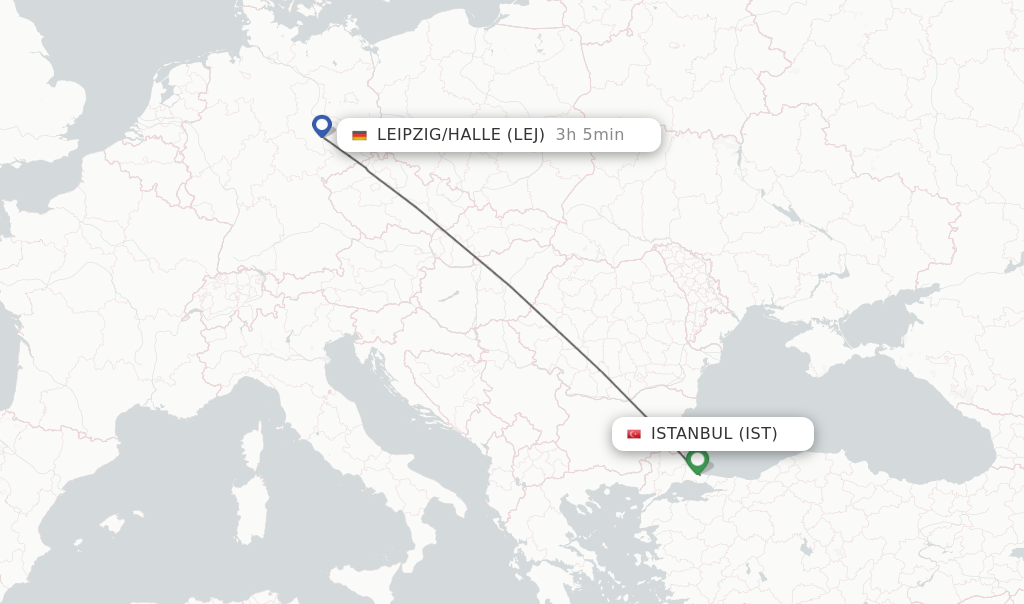 Flights from Istanbul to Leipzig/Halle route map