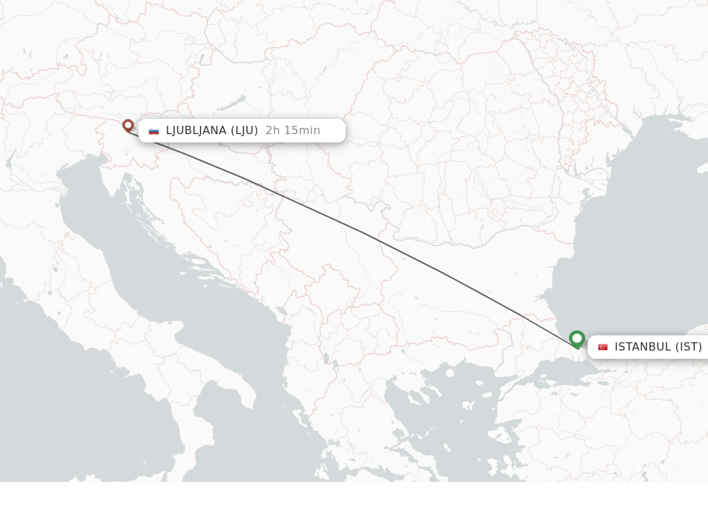 Flights from Istanbul to Ljubljana route map