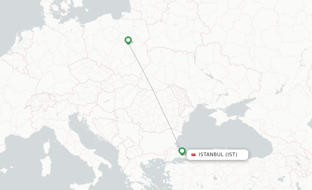 Route map with flights from Istanbul with LOT