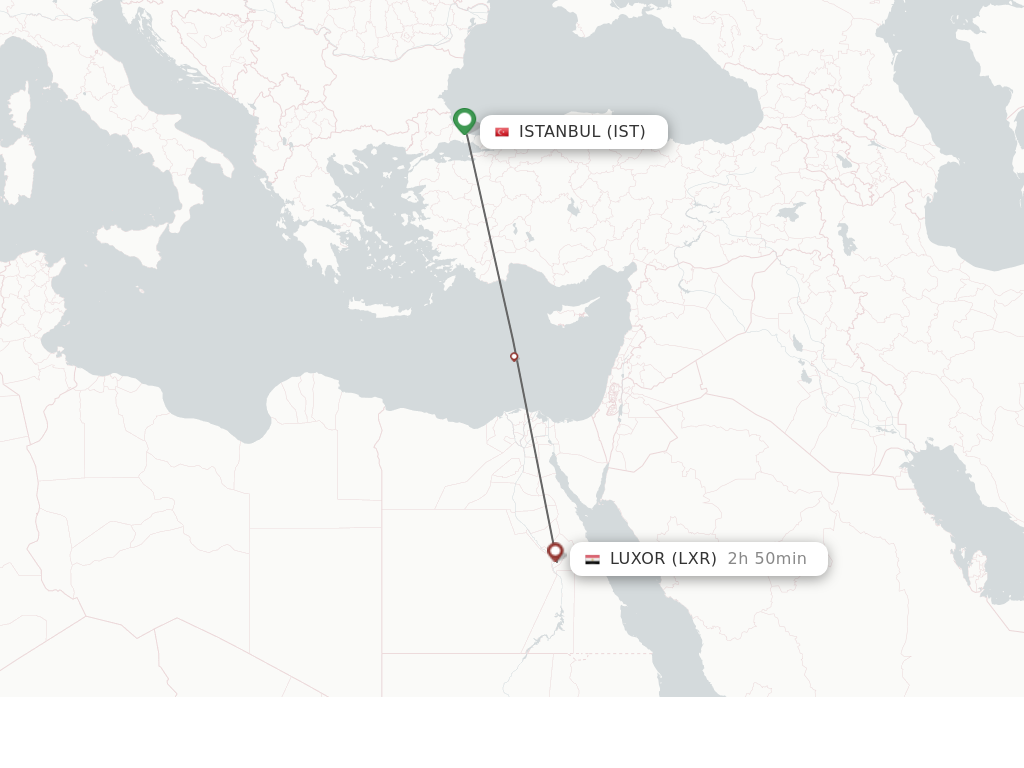 Flights from Istanbul to Luxor route map