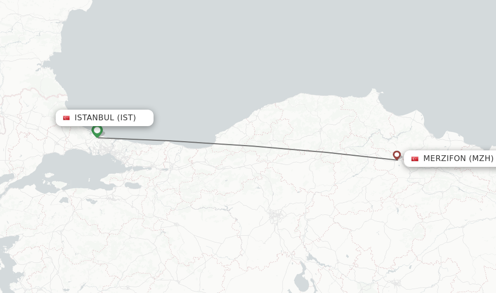 Flights from Istanbul to Merzifon route map
