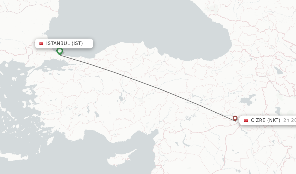 Flights from Istanbul to Cizre route map