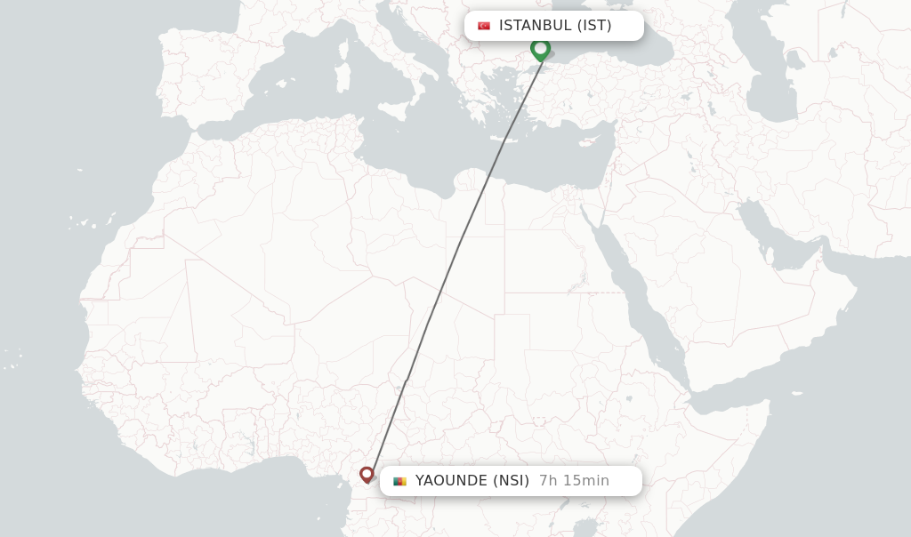 Flights from Istanbul to Yaounde route map