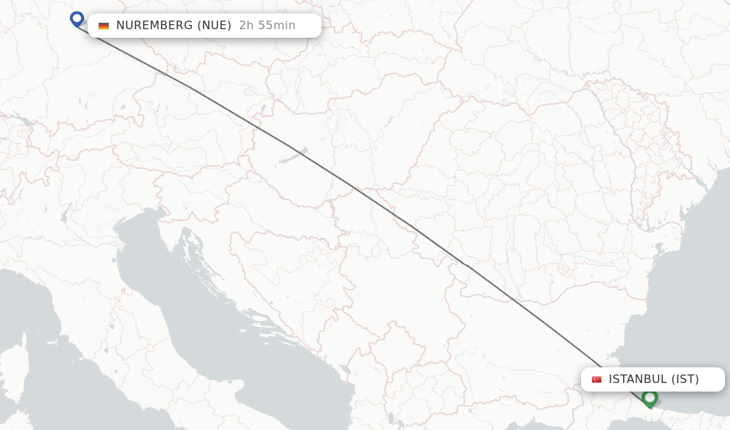 Flights from Istanbul to Nuremberg route map