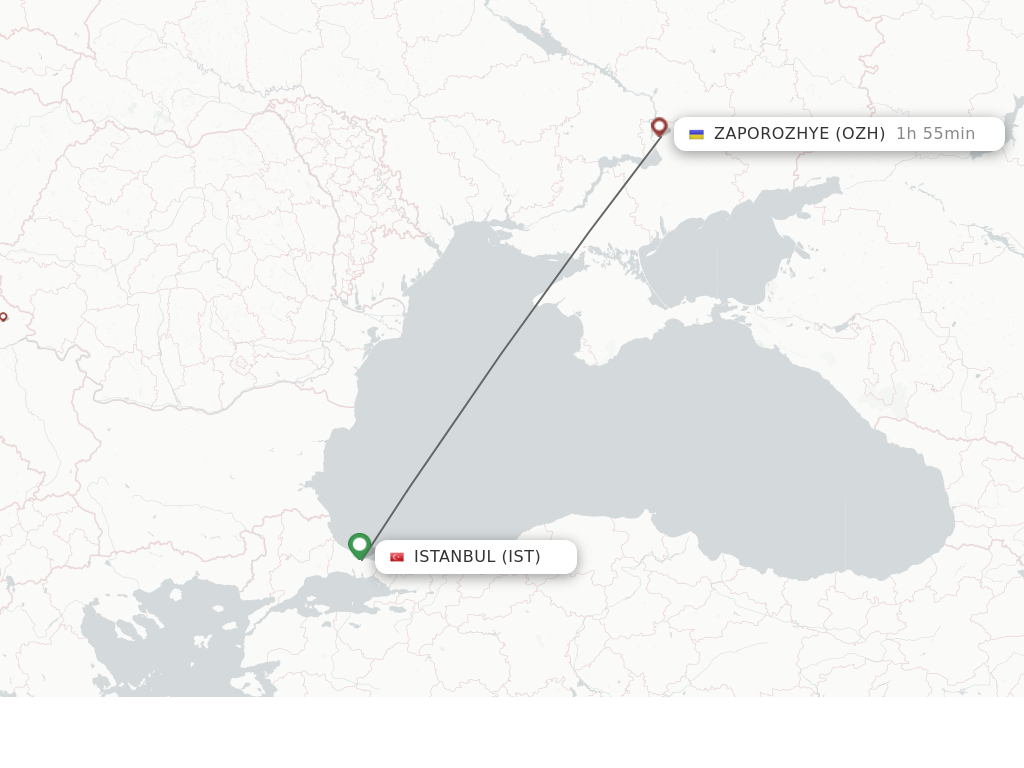 Flights from Zaporozhye to Istanbul route map