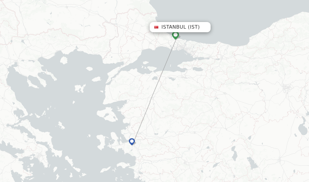 Route map with flights from Istanbul with Pegasus