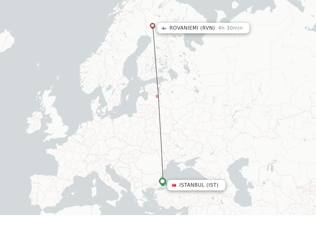 Flights from Istanbul to Rovaniemi route map