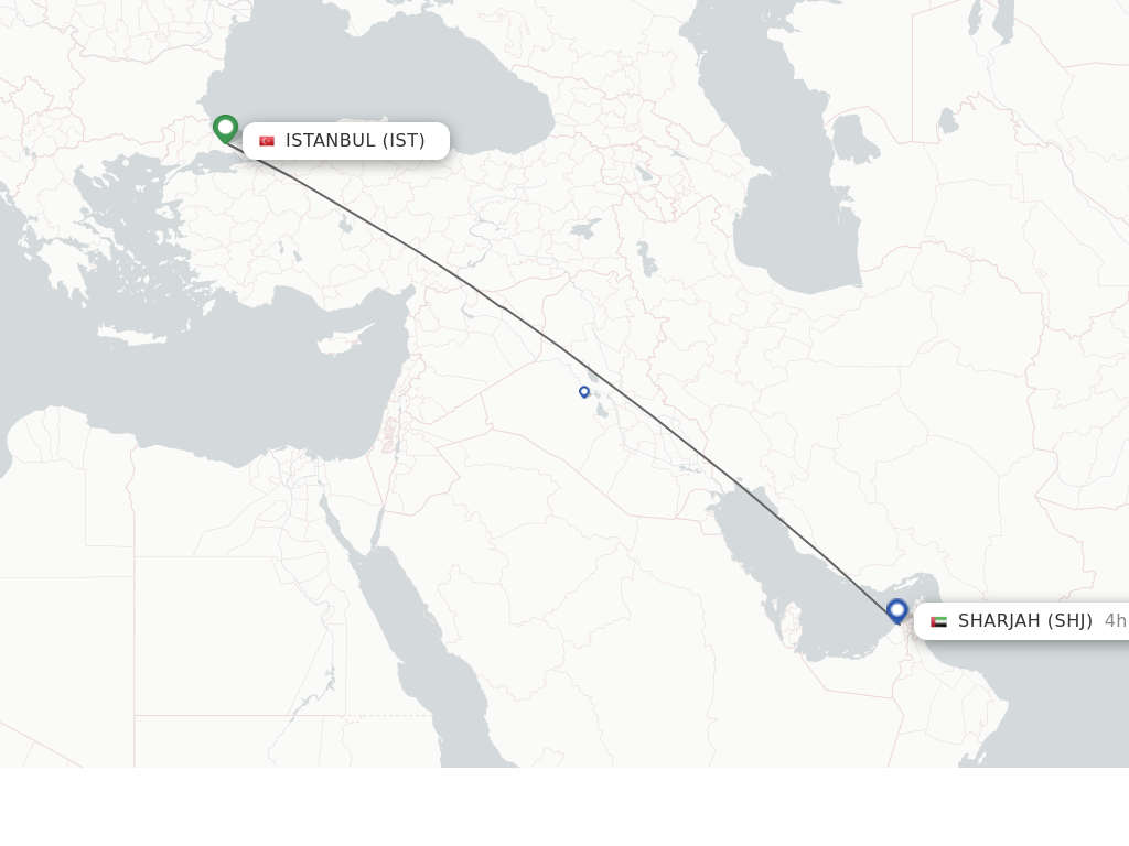 Flights from Istanbul to Sharjah route map