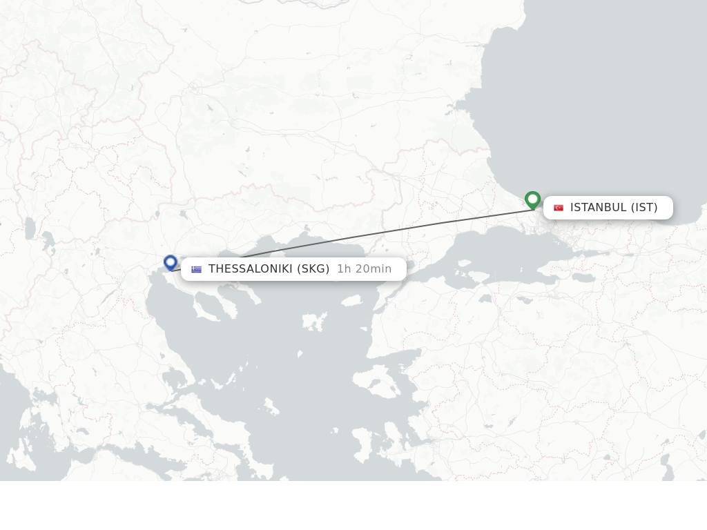 Flights from Thessaloniki to Istanbul route map