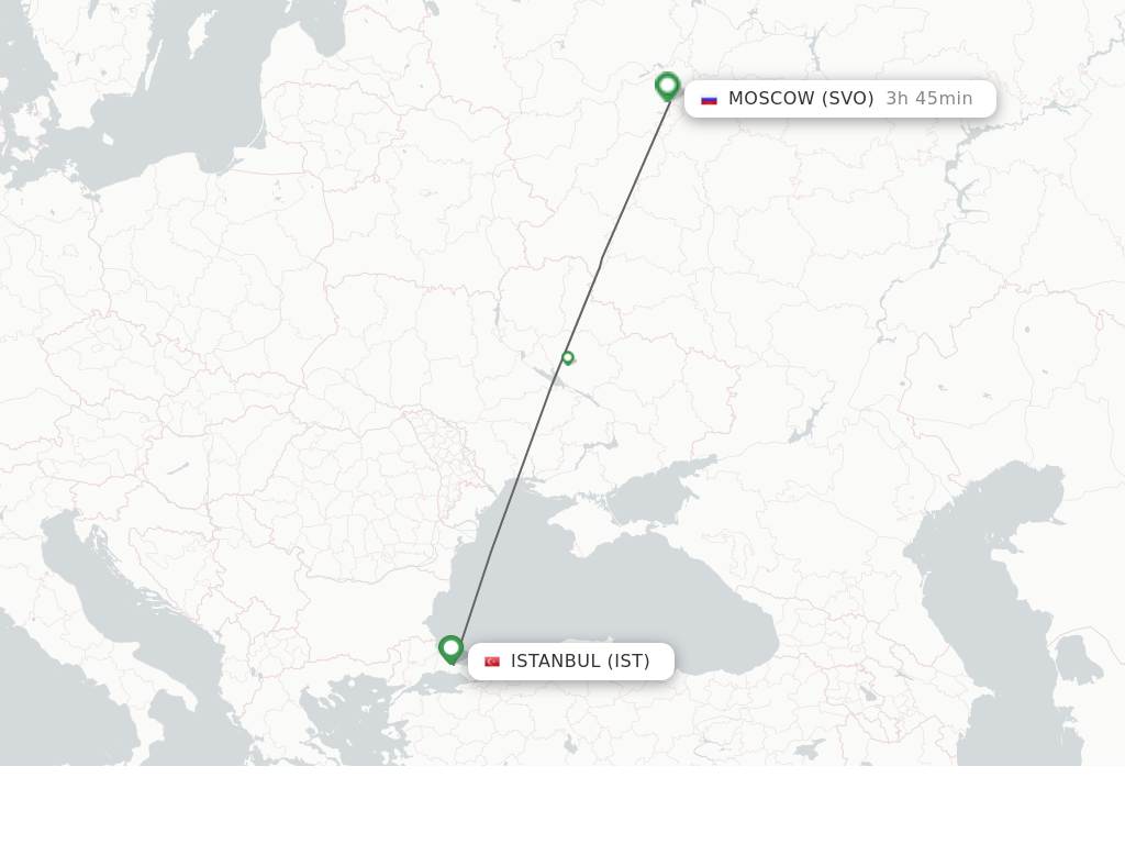Flights from Moscow to Istanbul route map