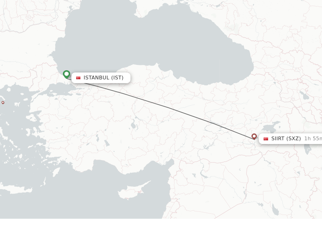 Flights from Istanbul to Siirt route map
