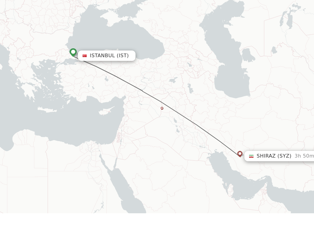 Flights from Istanbul to Shiraz route map