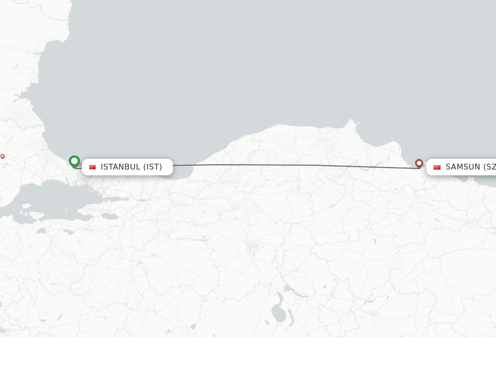Flights from Istanbul to Samsun route map