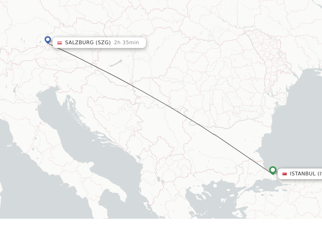 Flights from Istanbul to Salzburg route map