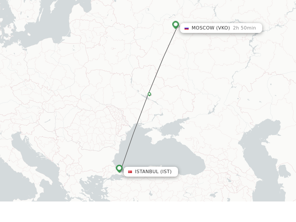 Flights from Istanbul to Moscow route map