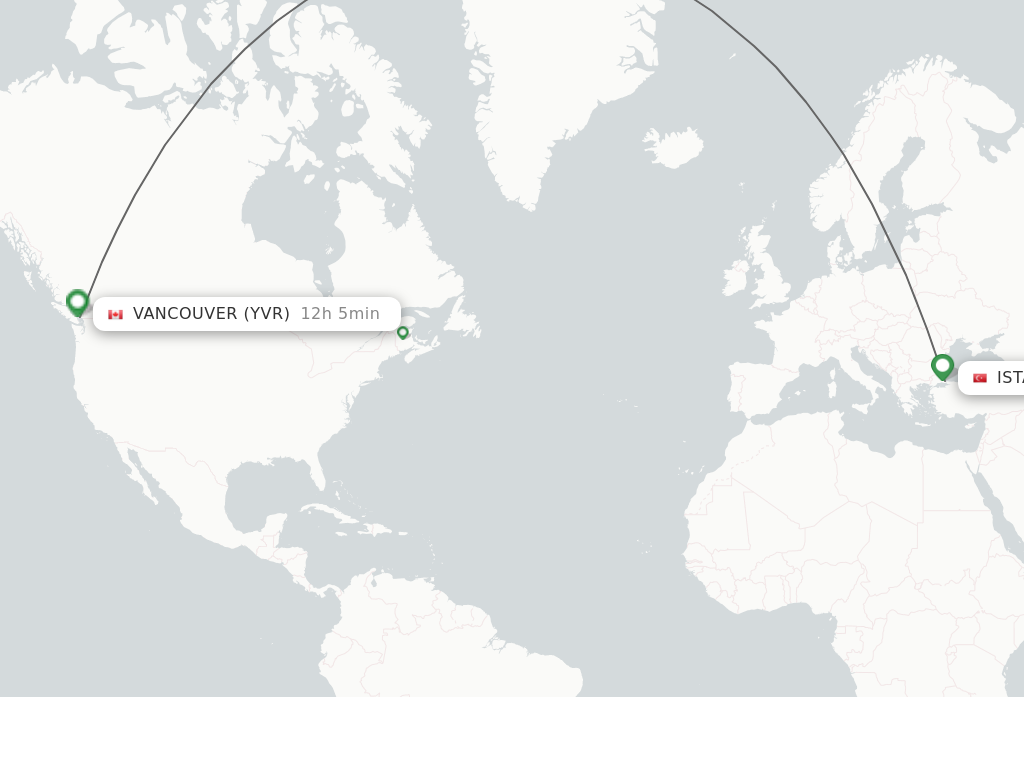 Flights from Istanbul to Vancouver route map