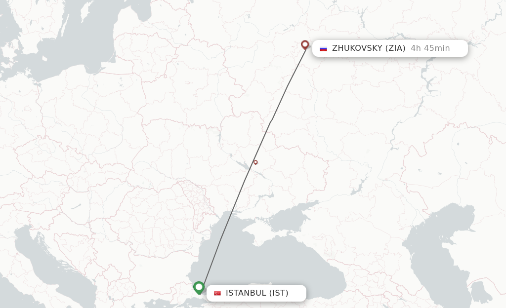 Flights from Istanbul to Zhukovsky route map