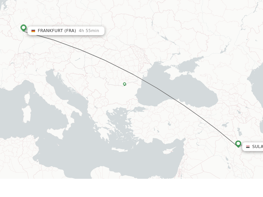Flights from Sulaimaniyah to Frankfurt route map