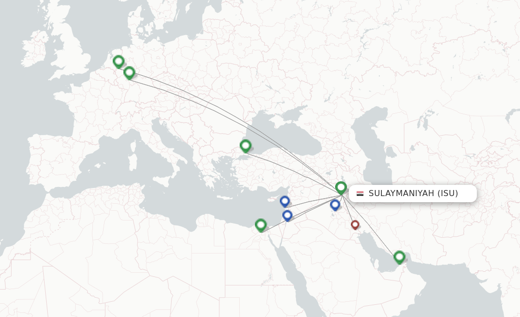 Route map with flights from Sulaimaniyah with Iraqi Airways