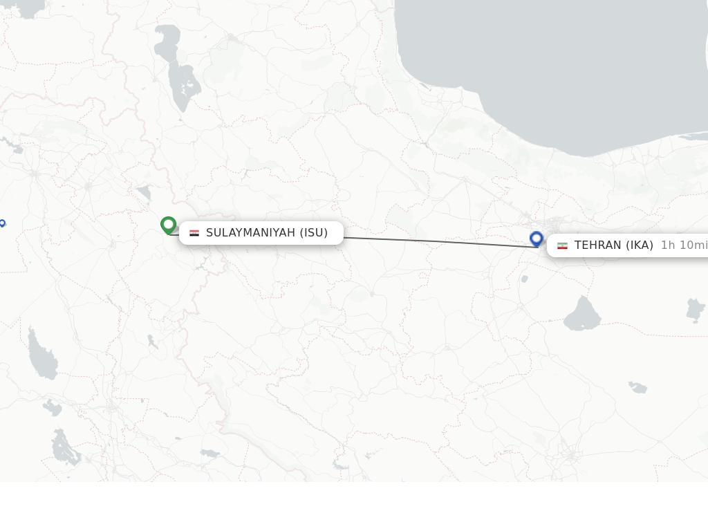 Flights from Sulaimaniyah to Tehran route map