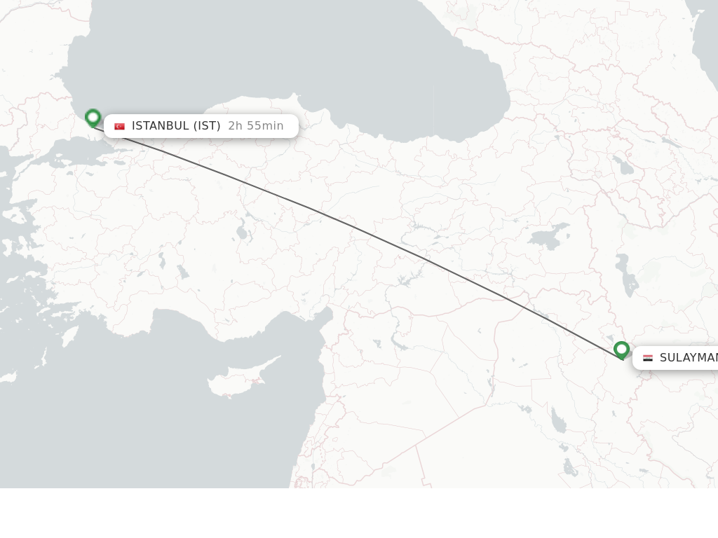 Flights from Sulaimaniyah to Istanbul route map