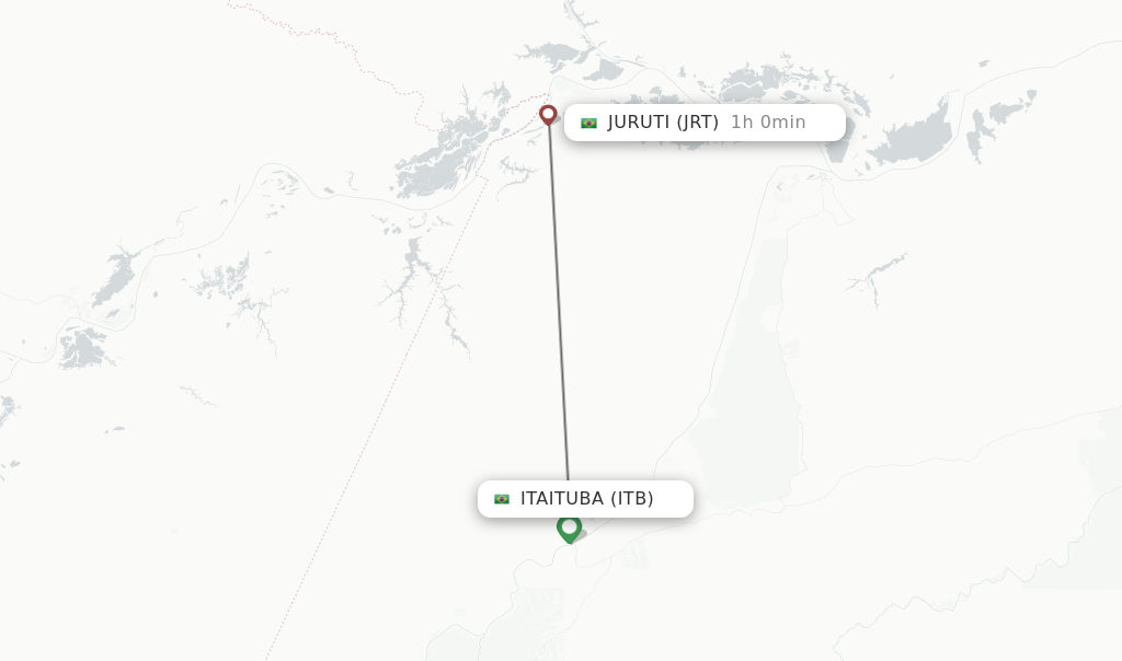 Flights from Itaituba to Juruti route map