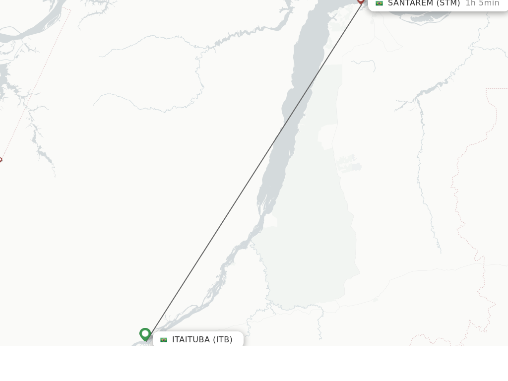 Flights from Itaituba to Santarem route map