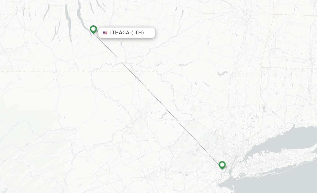 Route map with flights from Ithaca with United