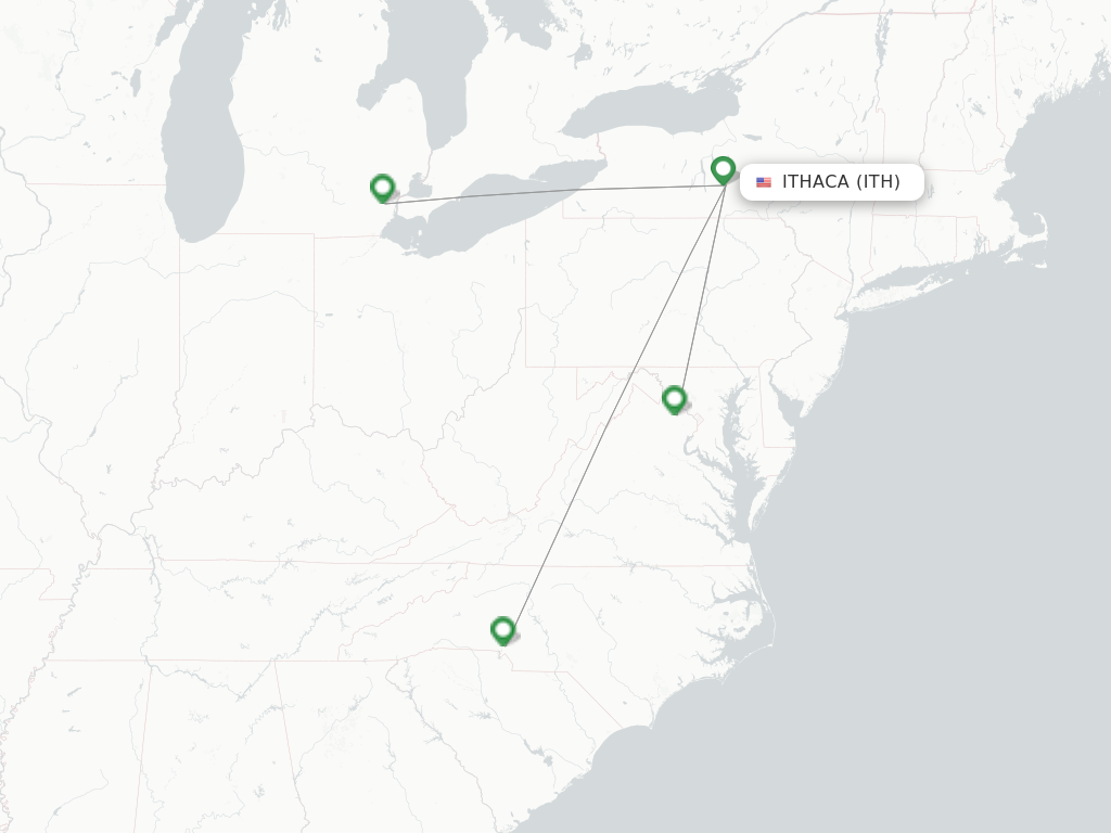 Flights from Ithaca to New York route map