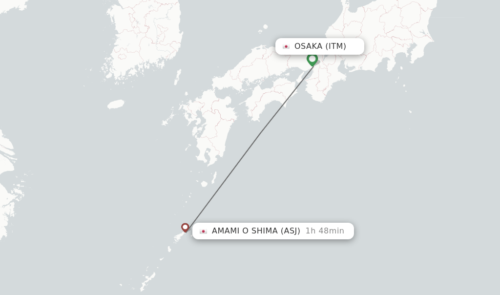 Flights from Osaka to Amami O Shima route map