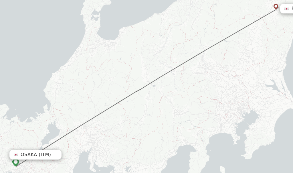 Flights from Osaka to Fukushima route map
