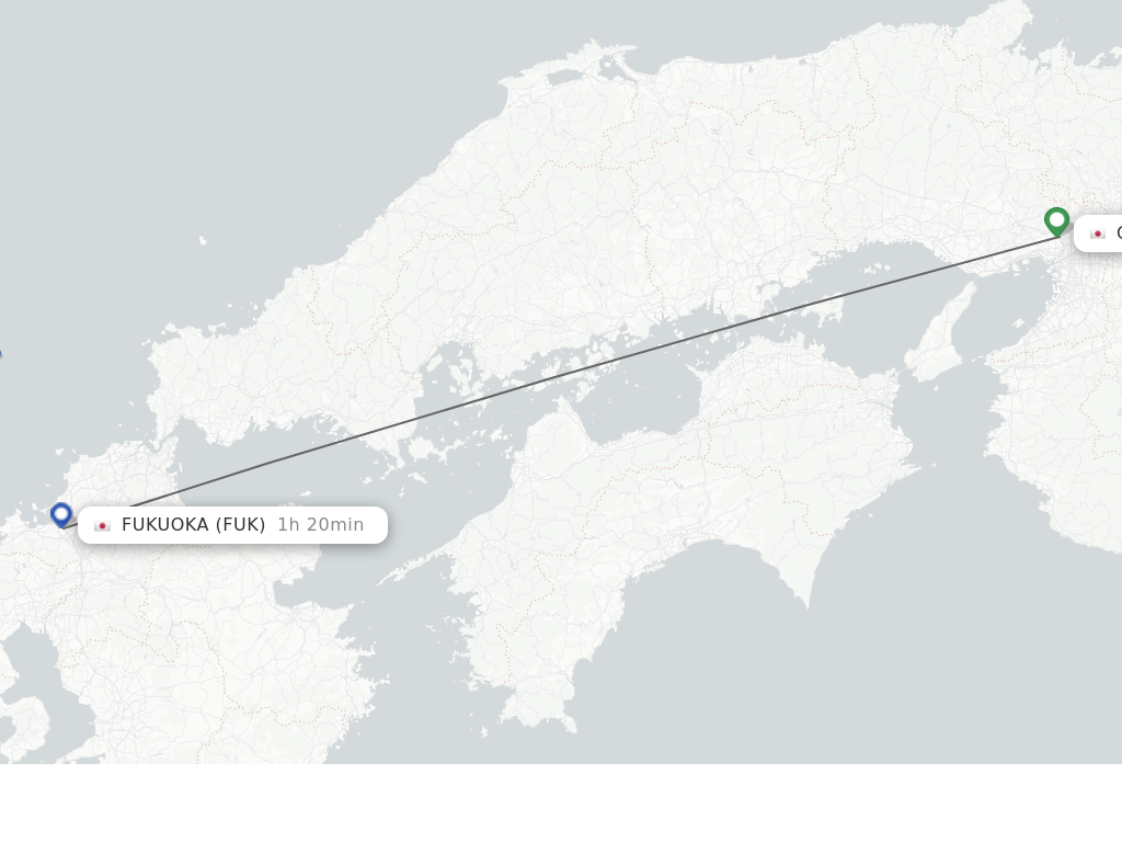 Flights from Osaka to Fukuoka route map