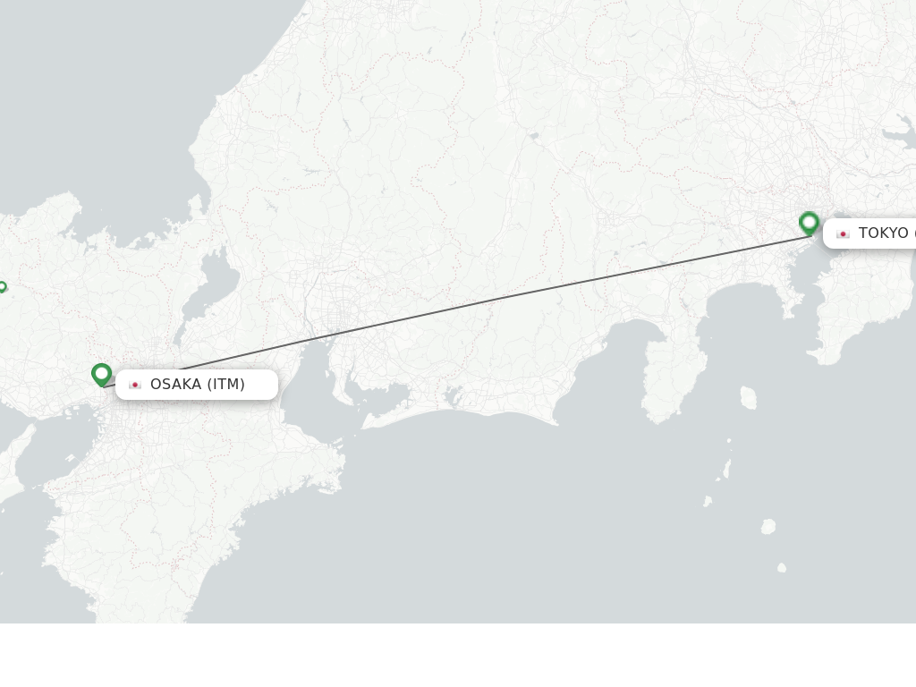 Flights from Osaka to Tokyo route map