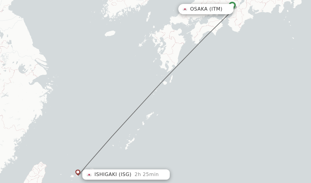 Flights from Osaka to Ishigaki route map