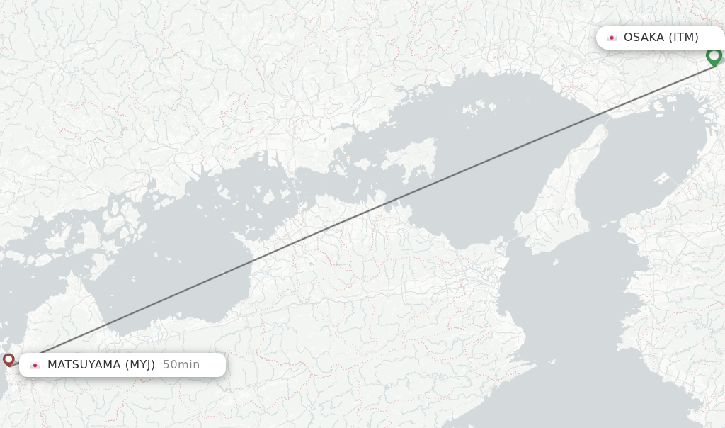 Flights from Osaka to Matsuyama route map