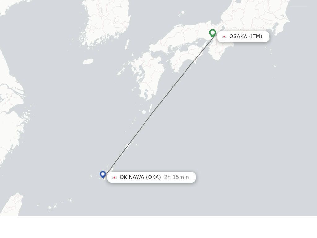 Flights from Osaka to Okinawa route map