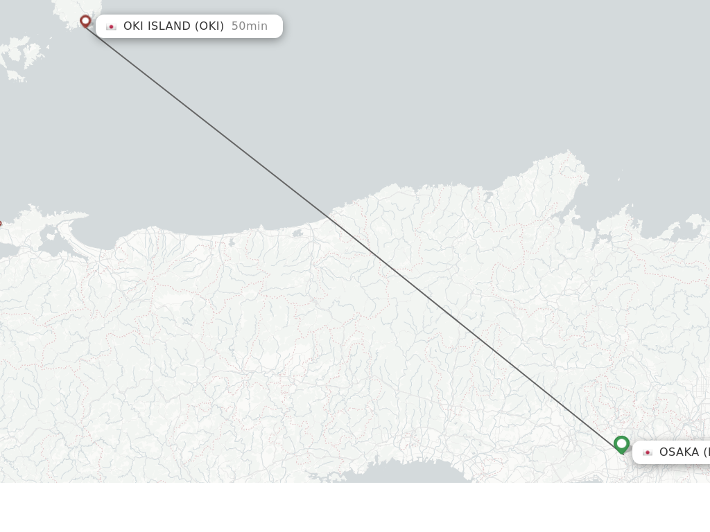 Flights from Osaka to Oki Island route map