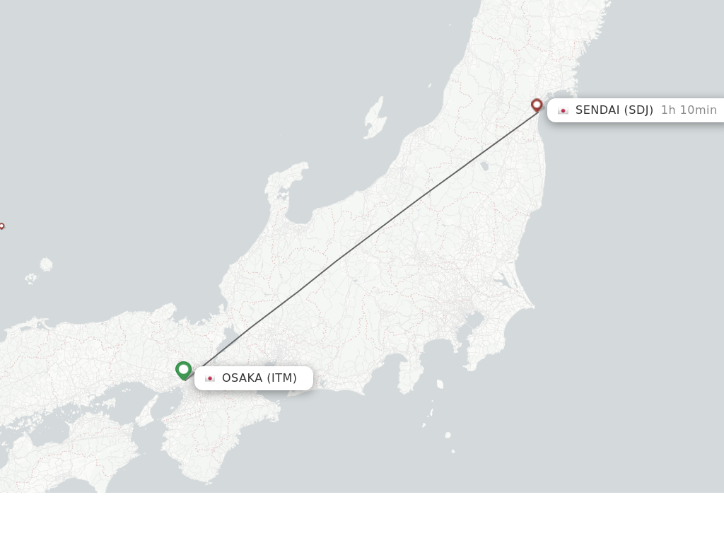 Flights from Osaka to Sendai route map