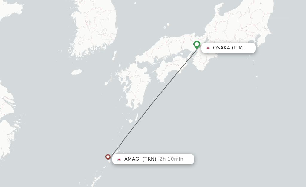 Flights from Osaka to Tokunoshima route map