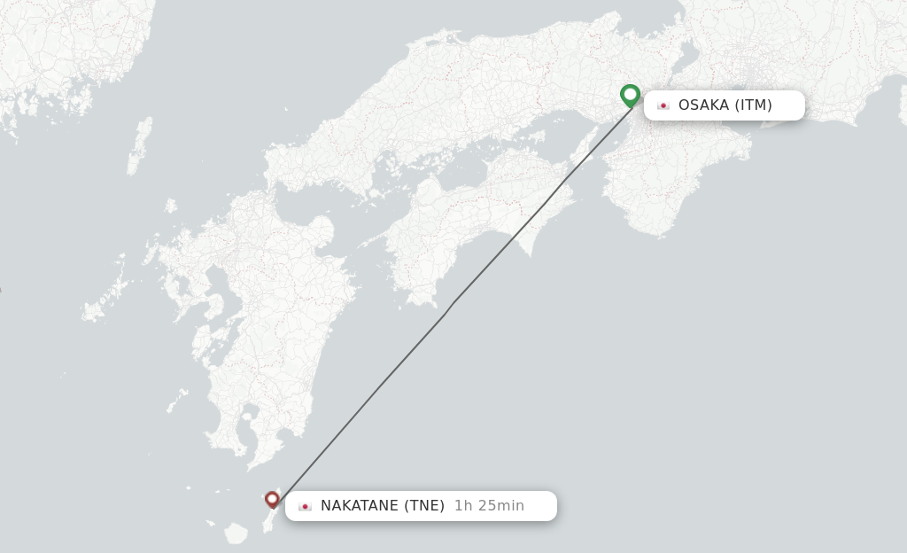 Flights from Osaka to Nakatane route map